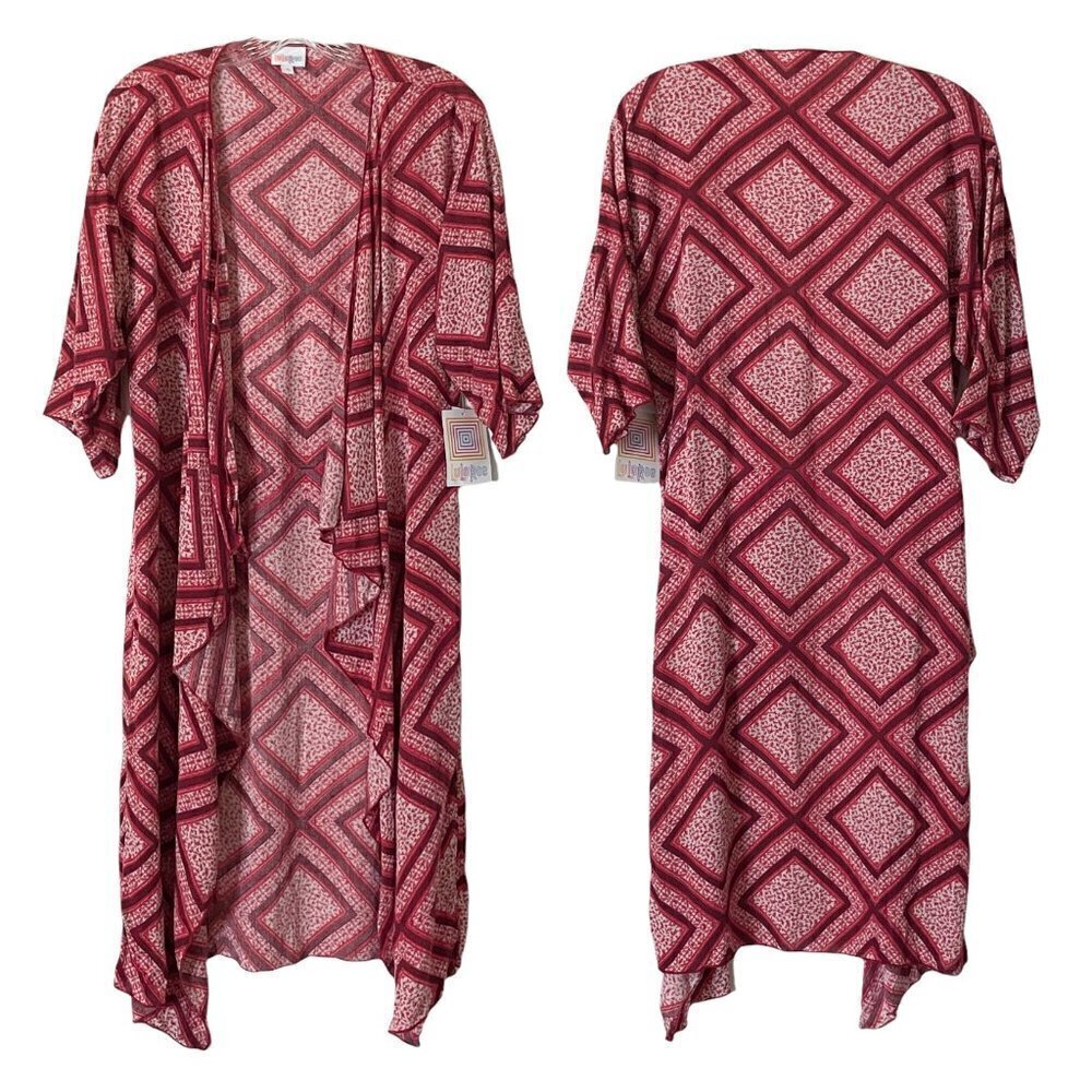 Lularoe Shirley Diamond Print Waterfall Duster Cardigan S NWT